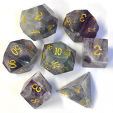 Natural Fluorite Dice Set – Hand-Carved D&D Dice in Multi-Color & Green Fluorite